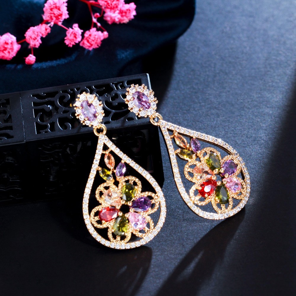 Luxury Female Crystal Zircon Stone Earrings Fashion silver color Earrings Vintage Double Stud Earrings For Women