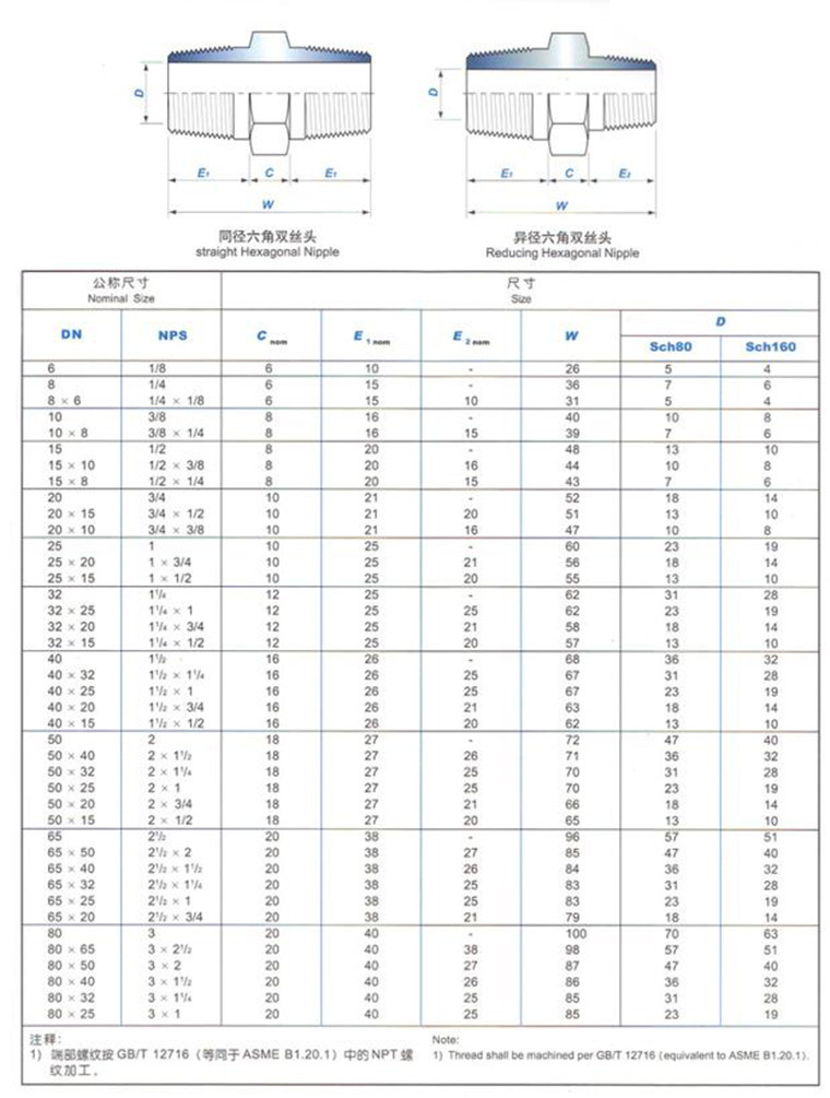 Stainless Steel Pipe Fittings 1/4"-4" NPT/BSPT Hexagon Male Threaded Nipple for Customized Support ODM