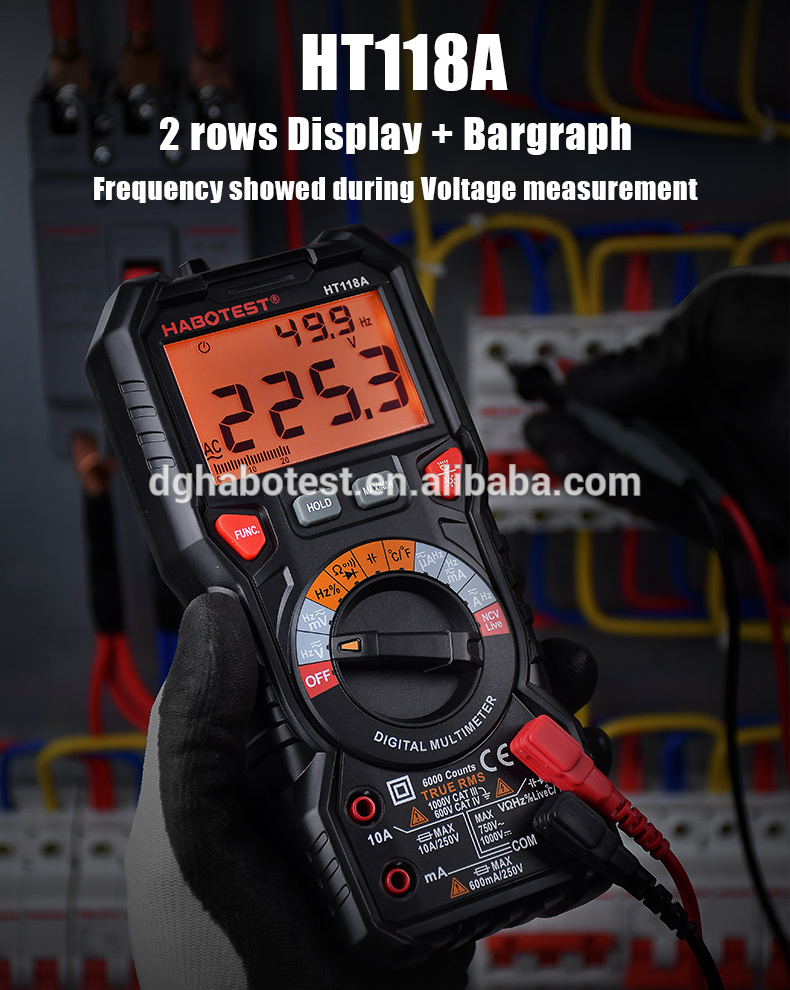 10A 6000 Counts Handheld Digital Multimeter , 750V Capacitance Test Multimeter