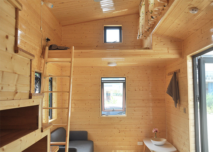 Ready made steel frame prefab tiny house with trailer on wheels