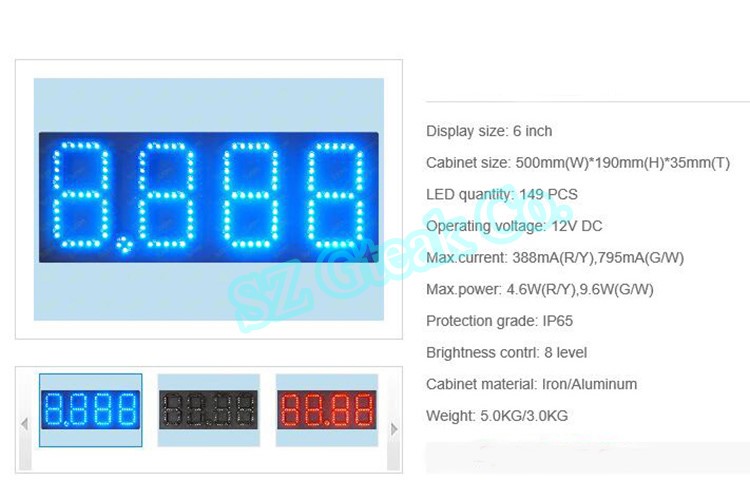 remote control 6 inch 7 segment display led multi-color
