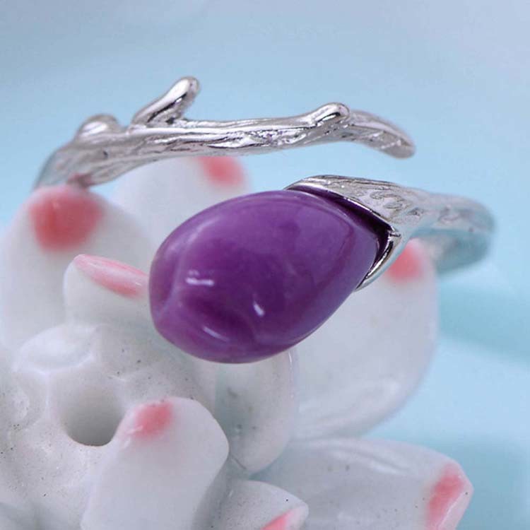 Sterling 925 Silver Purple Synthetize Gem Tulip Designs Ring(058884)