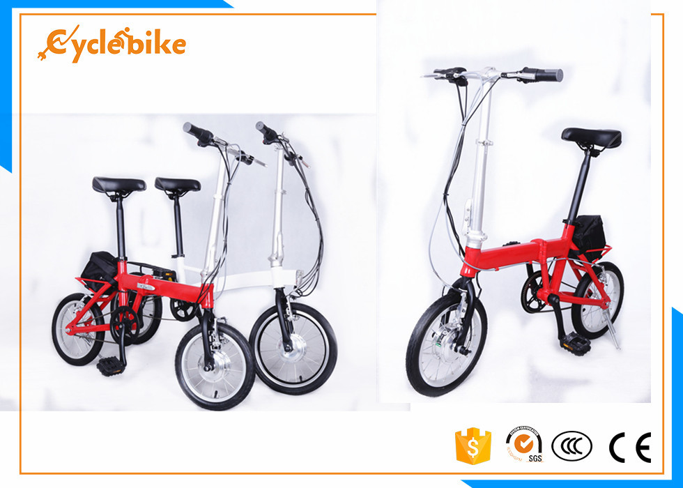 Custom 14 Inch Electric Folding Bicycles For Adults , 20-24km/H Speed