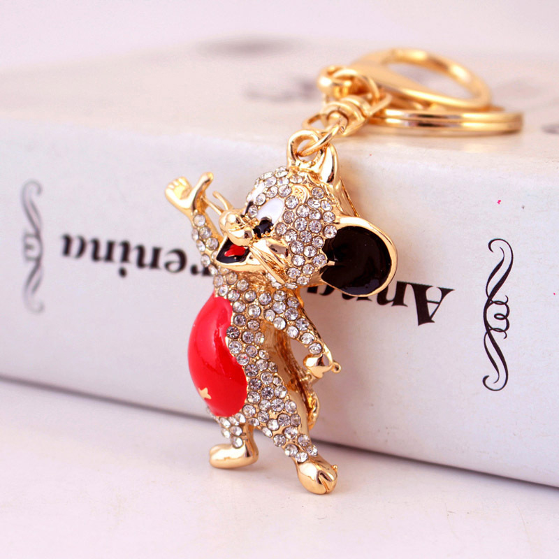 Metal Year Of The Rat Keychain 6cmx3.6cm Size Rhinestone Material
