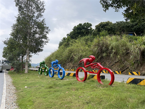 Ride Bicycle Painting Outdoor Garden Sculptures Art Metal Colorful