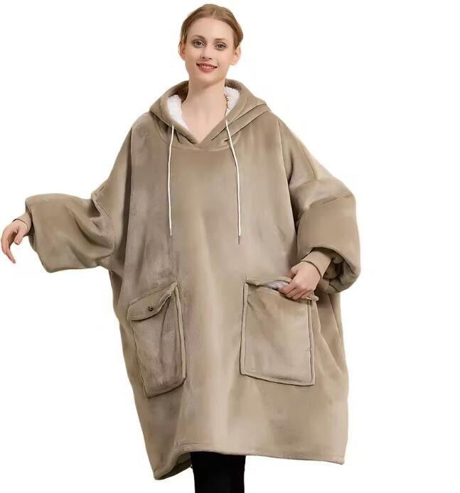Soild Color Oversized Sherpa Hoodie Blanket Extra Long Hooded Blanket Casual