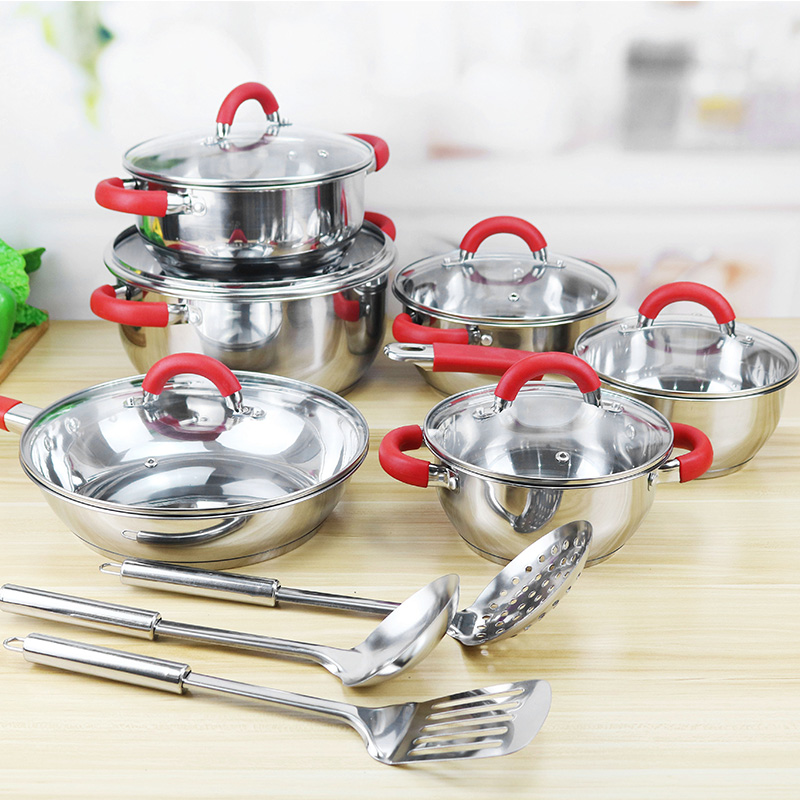 Kitchenware cooking set 15pcs stainless steel cookware set with tools