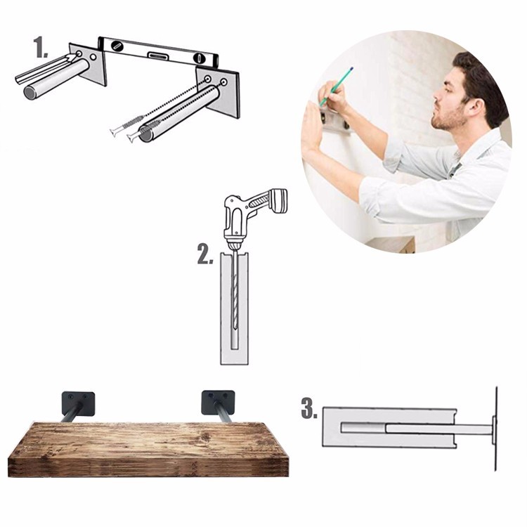 Stylish Black Brushing Architectural Rustic Scaffold Board Strap Style Shelf Bracket