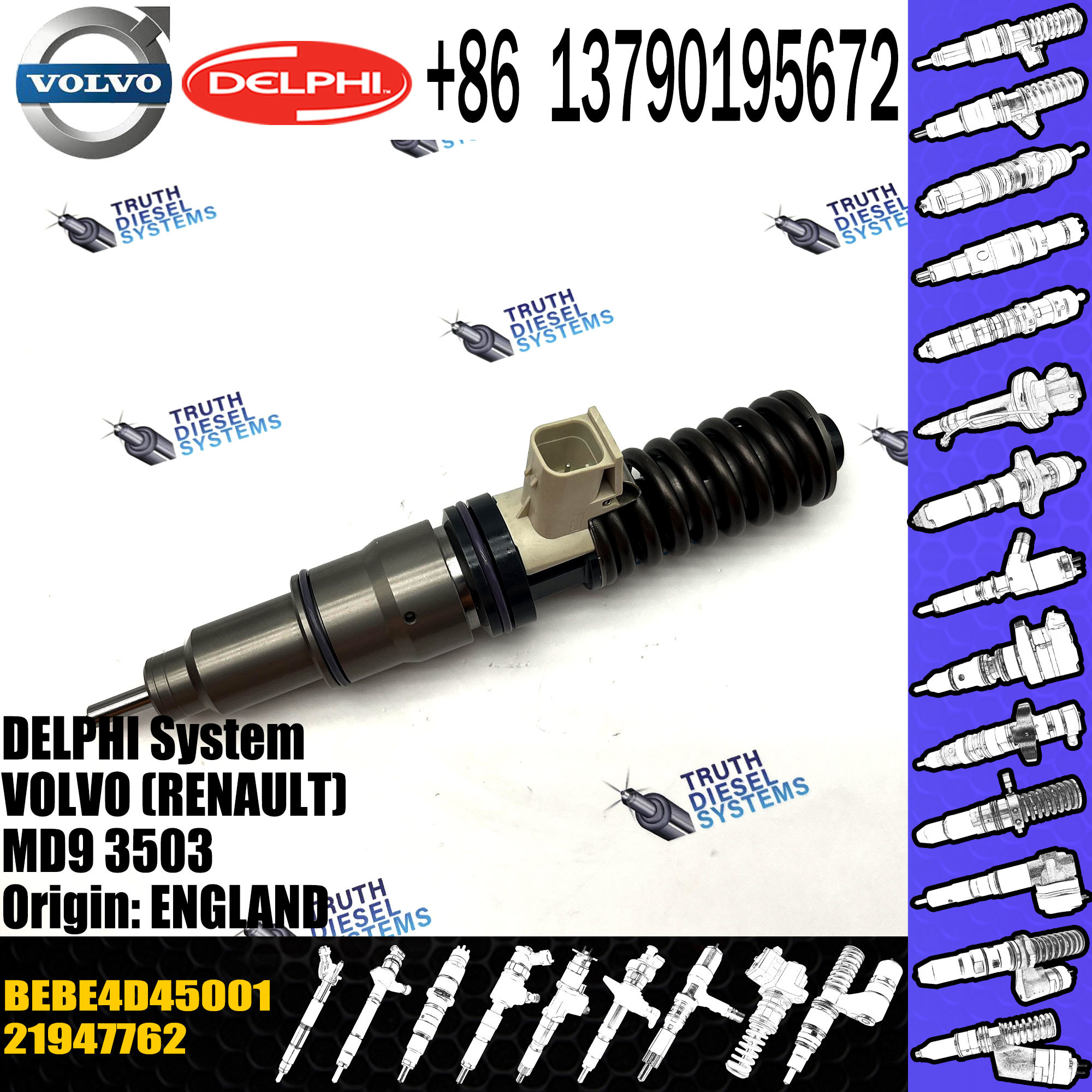 High Quality MD9 Diesel Engine Fuel Unit Injector BEBE4D45001 21947762 for VOL D12 D13