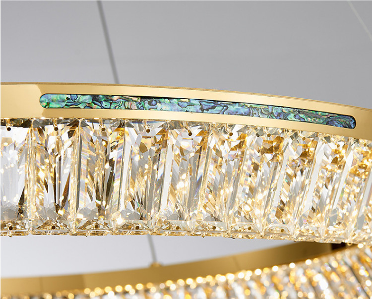 3000K To 6500K Three Ring Crystal Commercial Chandelier LED Source K9 Crystal