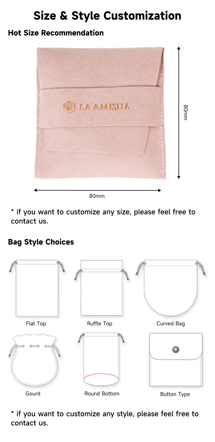 Snap Button Custom Packaging Solutions Ring Earing Storage Pouch Packaging Blue Microfiber