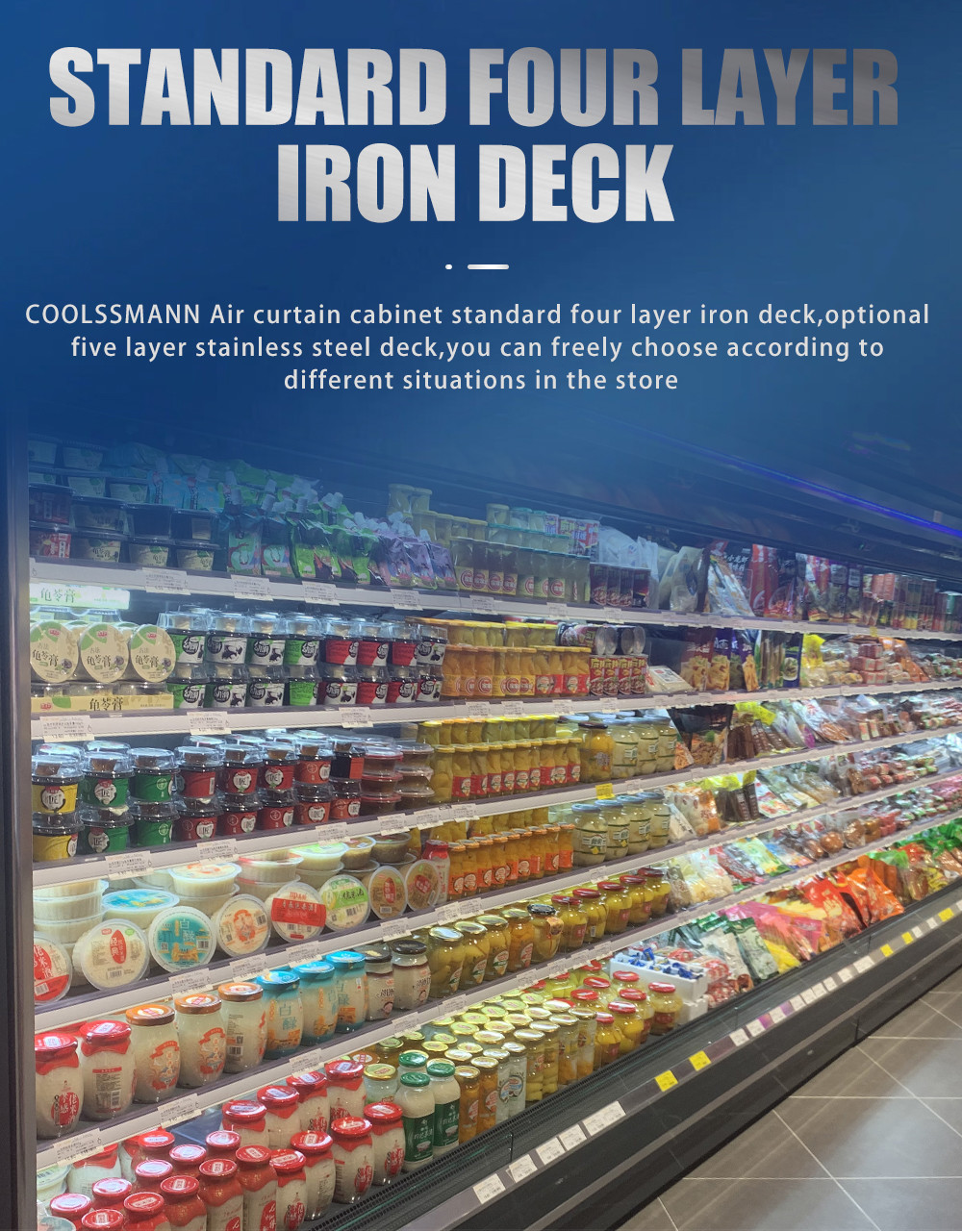 Drink Display Multideck Open Chiller With Night Curtain Showcase Refrigerator