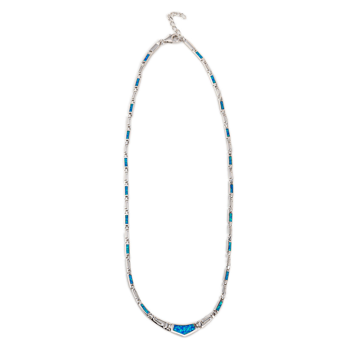 925 With Sterling Silver Greek Unique Pattern Designs Bule Opal Meander Round Necklace