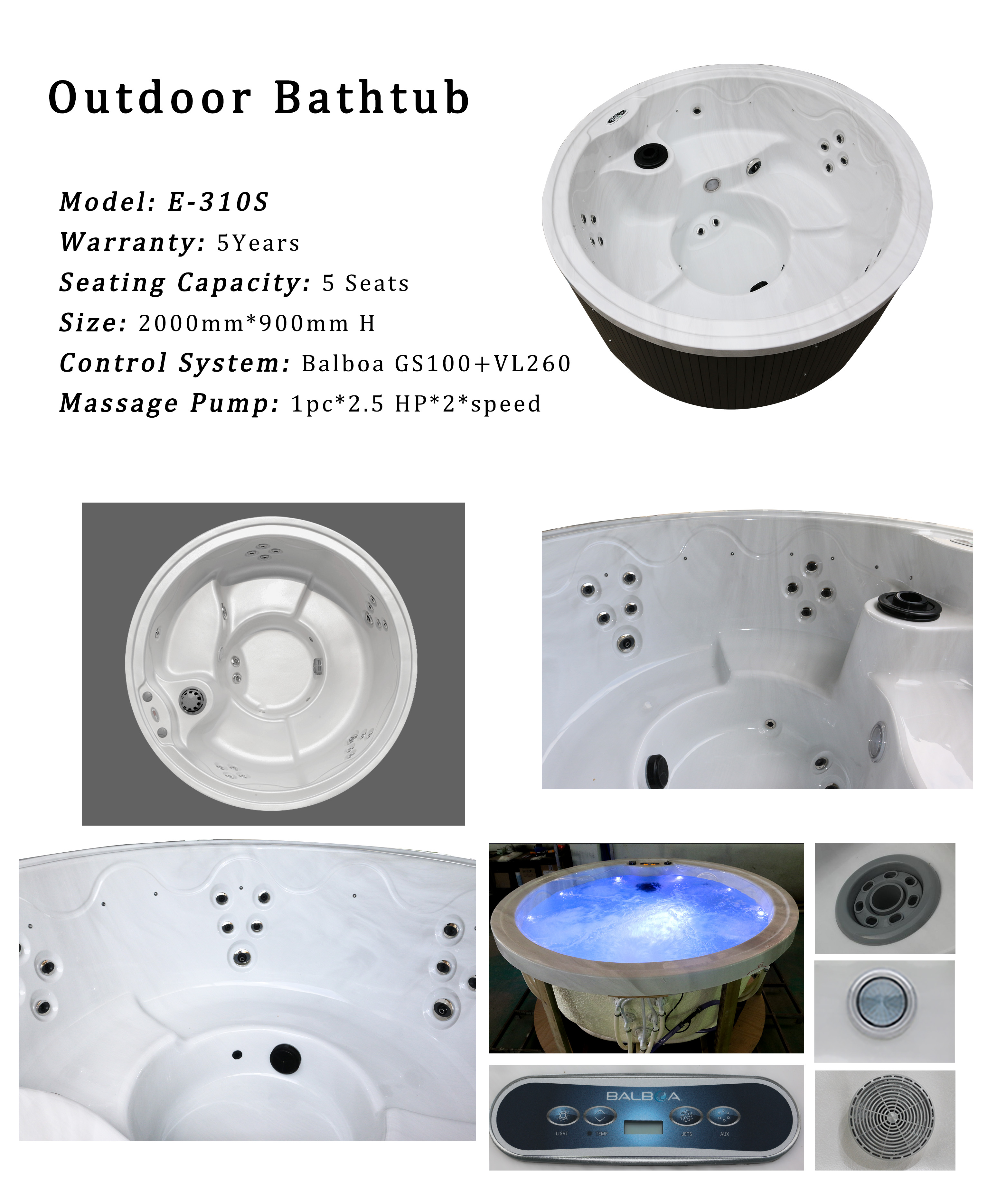 6 Seats SAA Whirlpool Spa Outdoor Spa Hot Tubs Massage Bathtub 2000*900mm