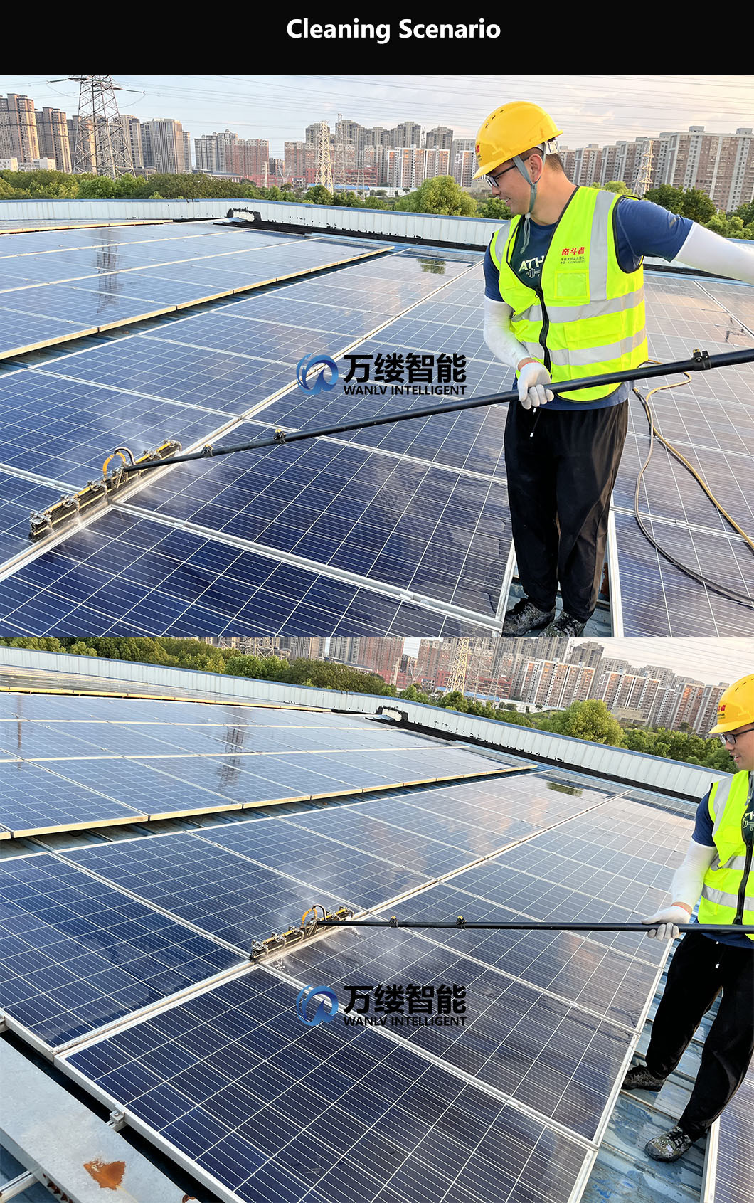 Aluminum Alloy Solar Panel Cleaning Manual Brush for Concrete Floor Solar Glass