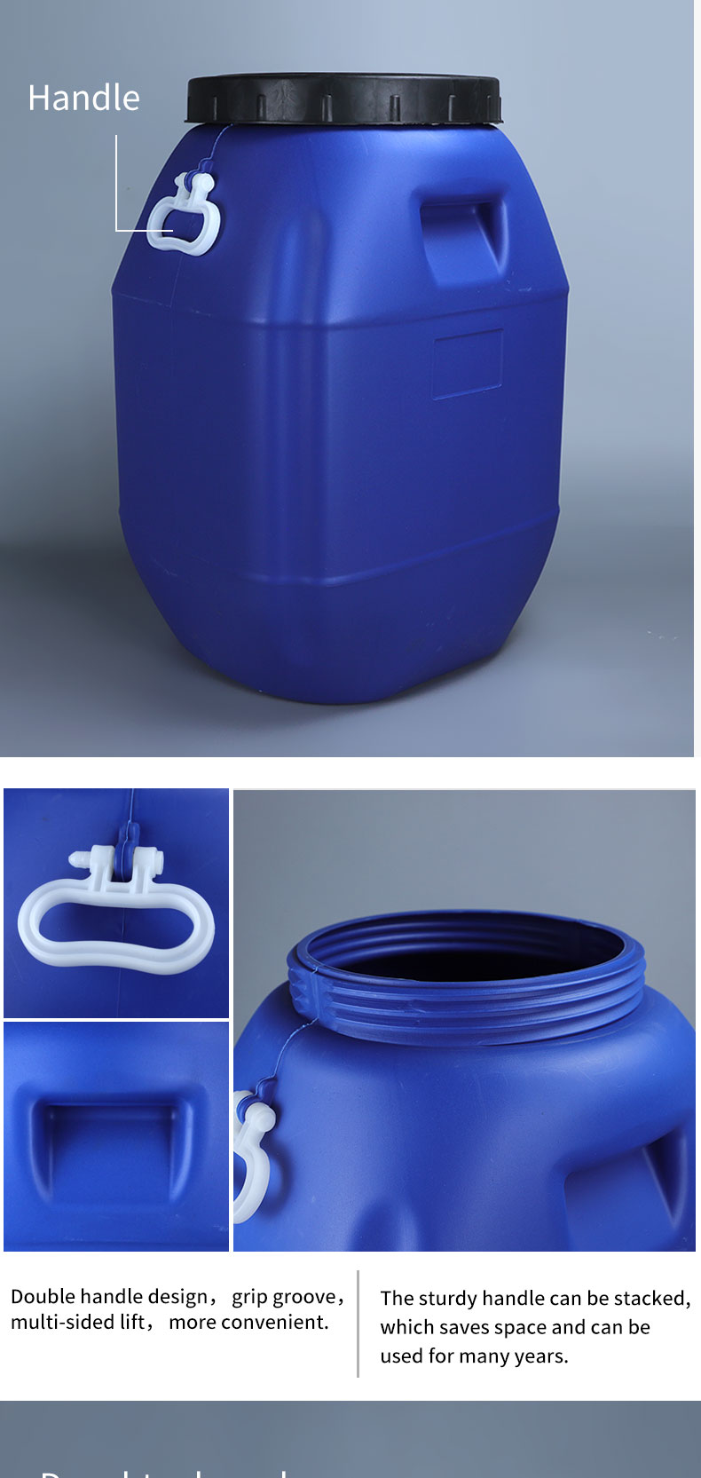 80*47mm 50L Plastic Drum Plastic Chemical Containers Open Top With Handle