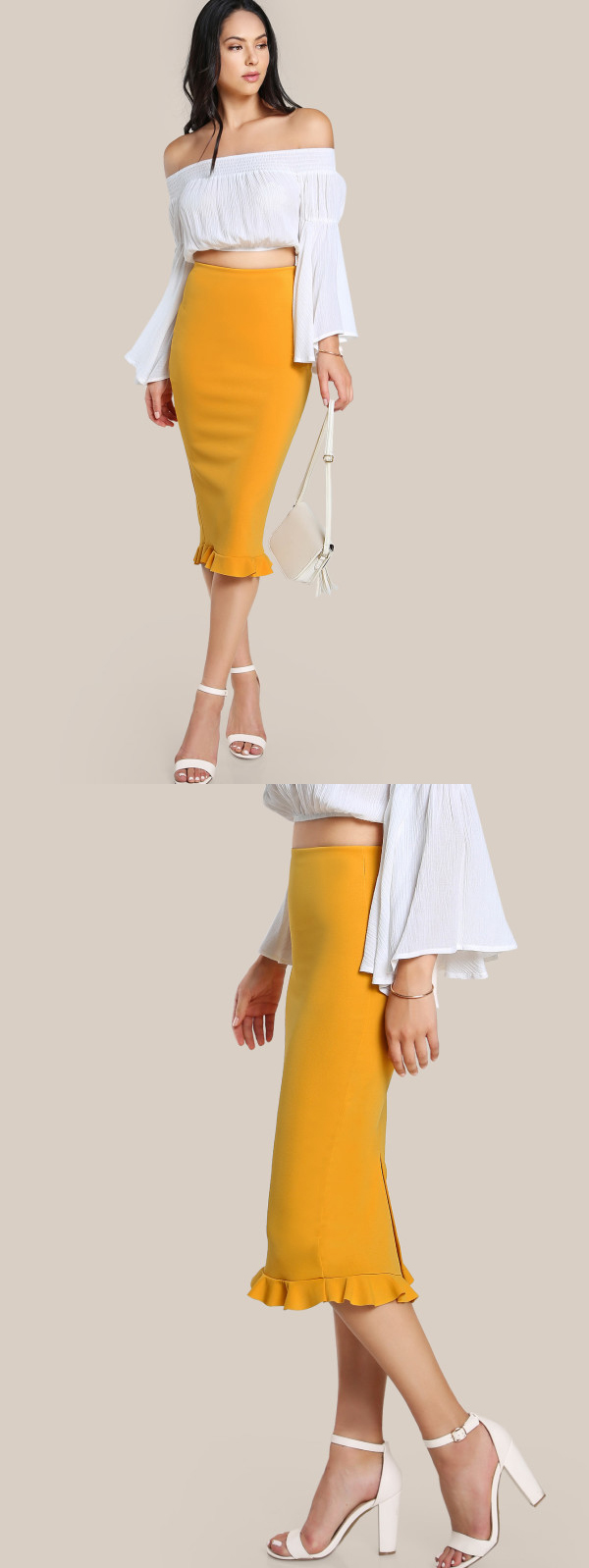 Fashion 2018 Yellow Package Hip Pencil Office Skirts Women