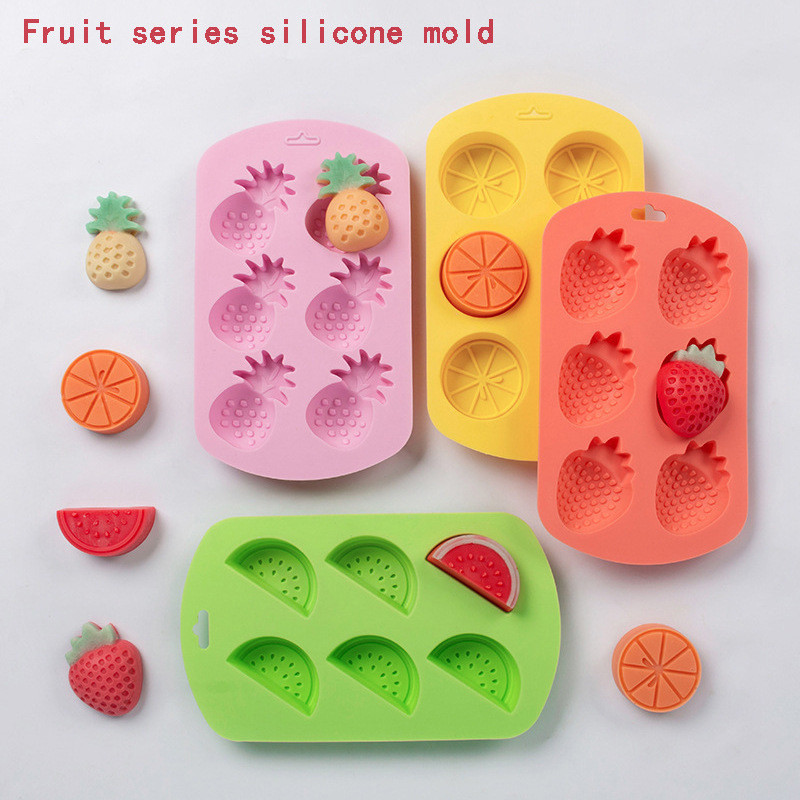4 Pack Fruit Shaped Silicone Mold Pineapple Lemon Watermelon Strawberry Chocolate Candy Baking Mould 3D Summer Fruit Ice Mold For DIY Jelly Fondant