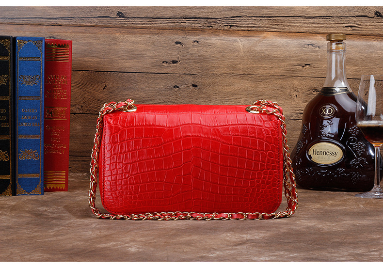 Luxury Genuine Crocodile Belly Skin Gold Hardware Lady Evening Flap Purse Alligator Leather Women Single Shoulder Bag
