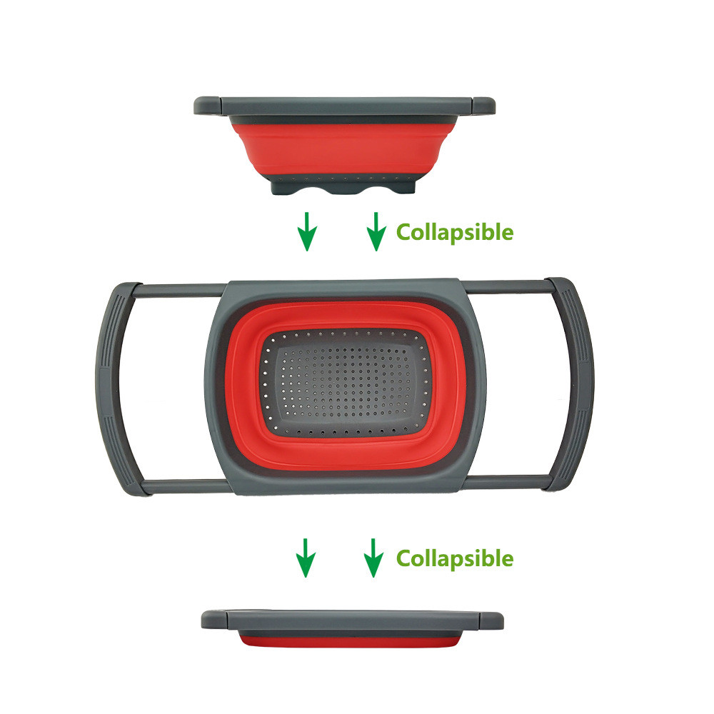 Silicone Collapsible Colander Strainer Over Sink Vegetable/Fruit Colanders Strainers (6Quart) With Extendable Handle