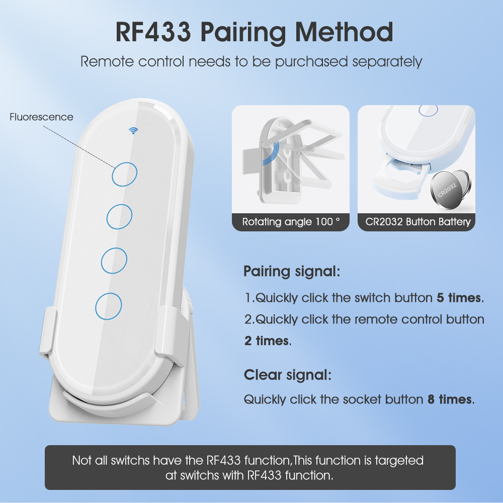 Tuya WIFI RF433 Smart Wall Light Button Push Switch 110-250v No Neutral Wire Single Fire Timing Voice App Tmall Genie, Alexa, Google Home