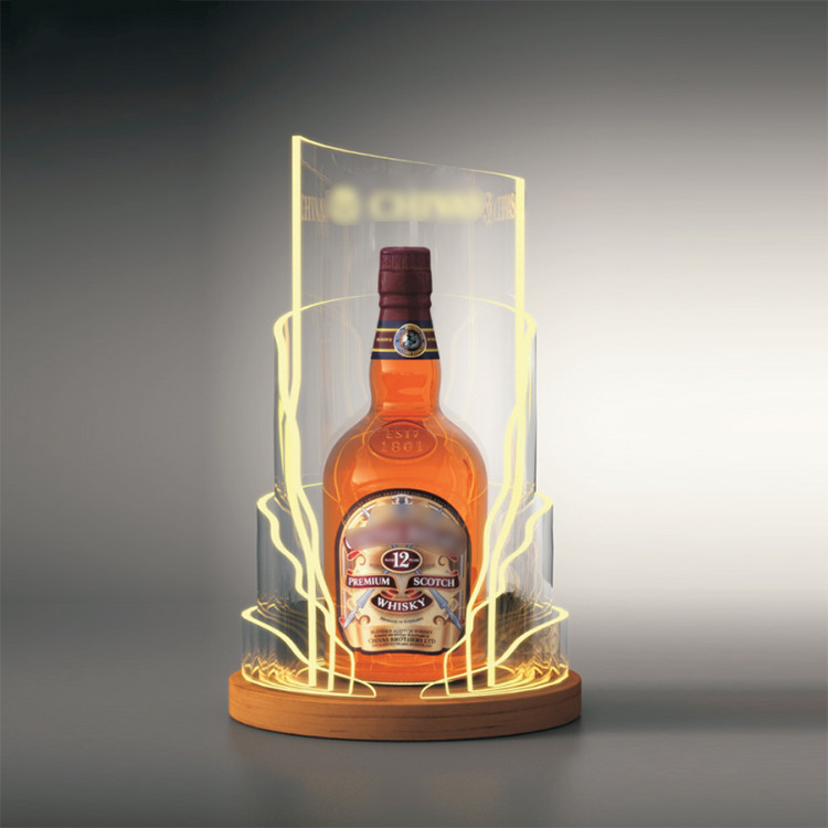 Wooden Base 20cm Acrylic Led Liquor Bottle Display Shelf