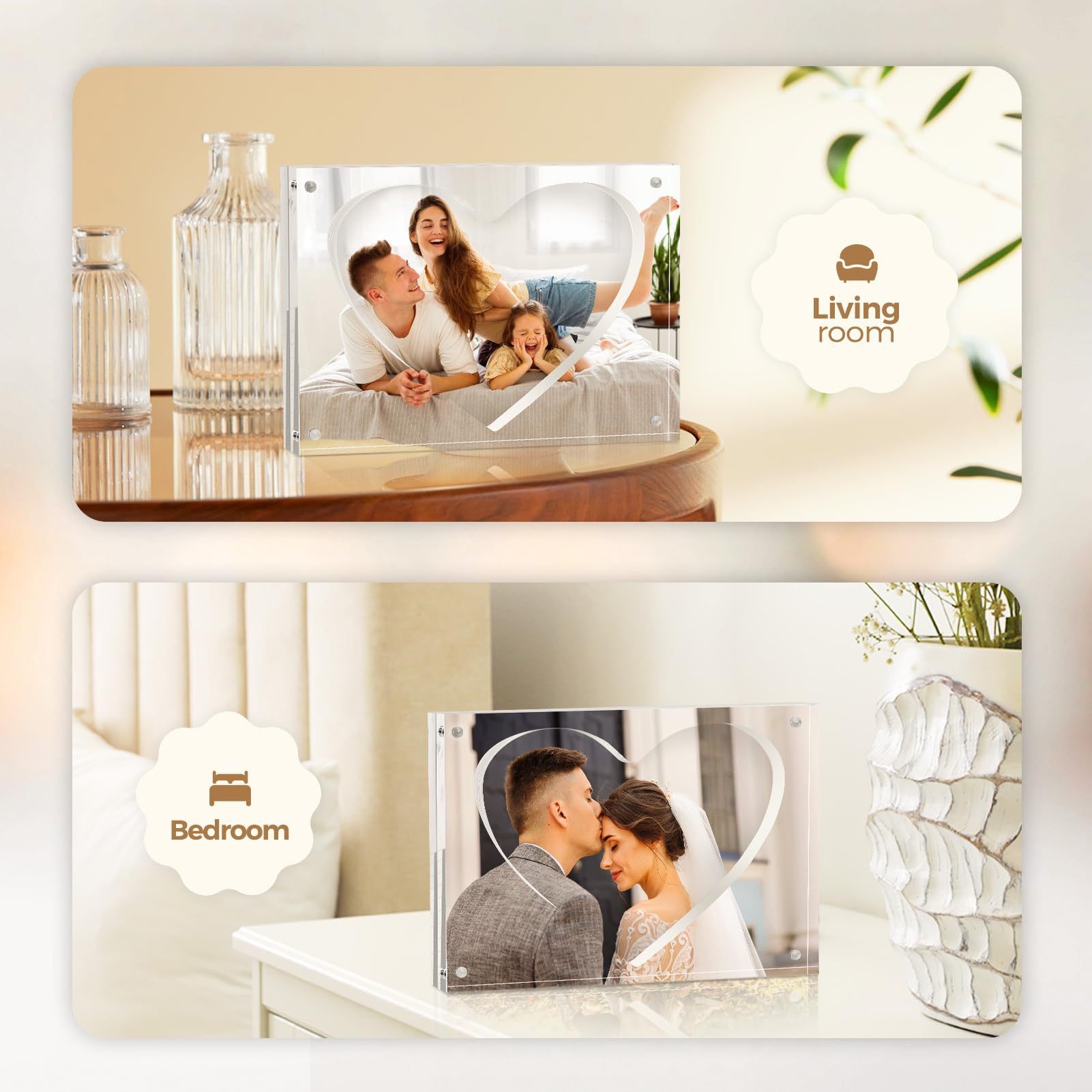 5 X 7 Clear Heart Shape Acrylic Magnetic Photo Frame Lucite Double Side Picture Frame