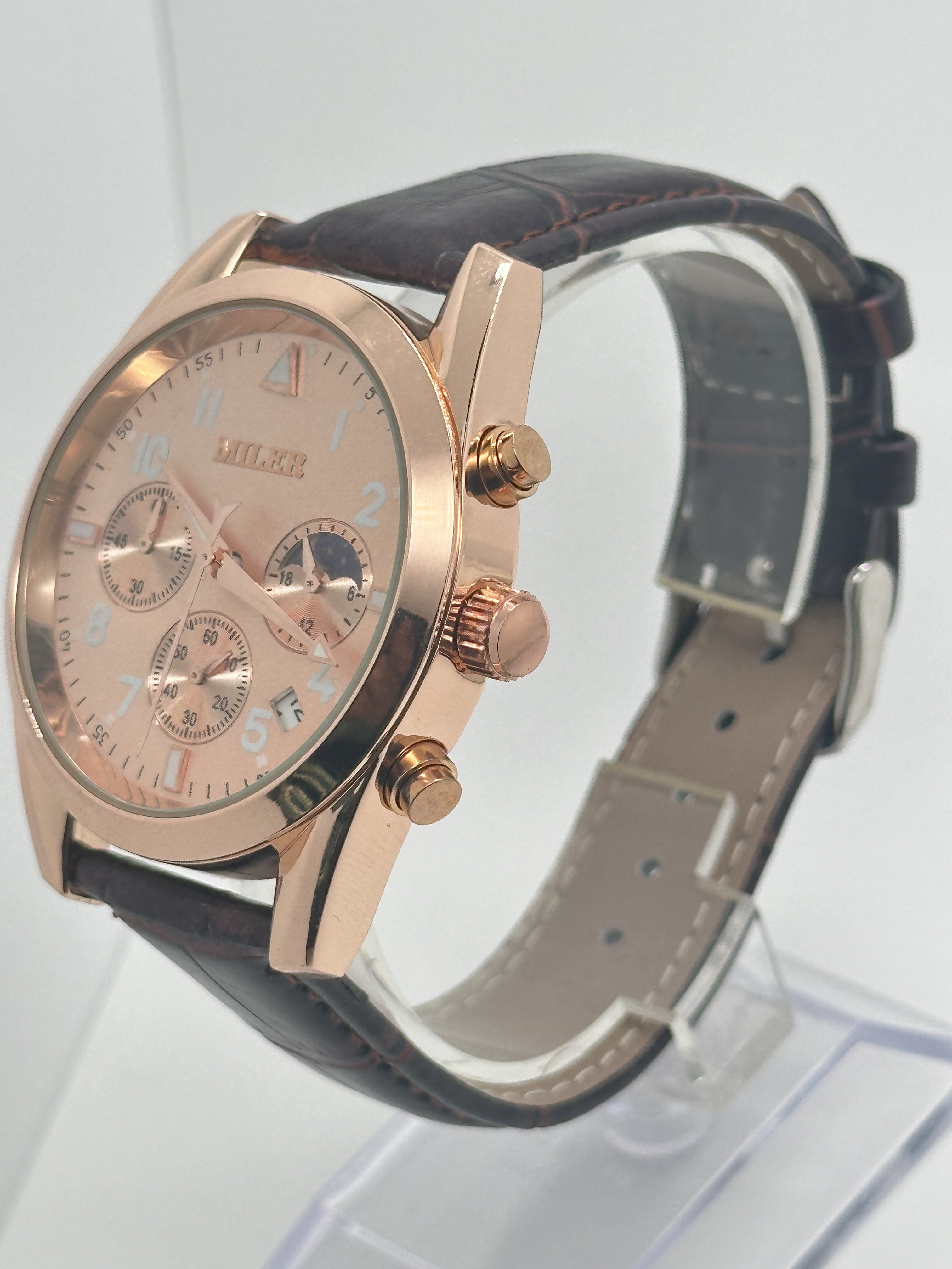 ML A666 Black Leather Quartz Light Watch Gold Band Mens Quartz Wrist Watch