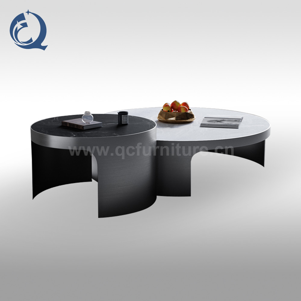 Stainless Steel Coffee Table Set Brushed Champagne Gold 11mm Sintered Stone On Top
