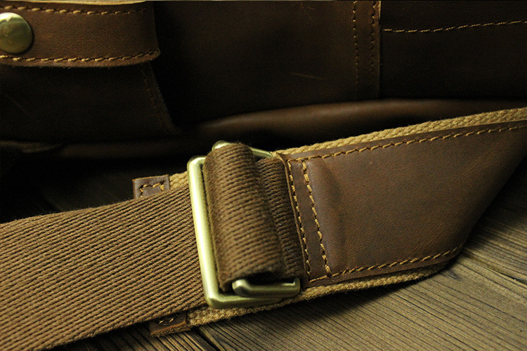 Brown Full Grain 15 Inch Convertible Cowhide Leather Backpack Mens