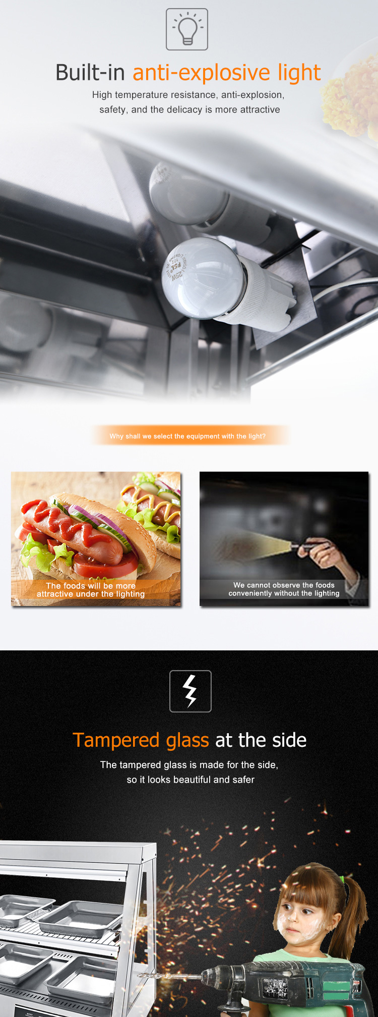 Modern Desgin Two Layer Hot Air Circulation Food Display Warmer for Fried Chicken