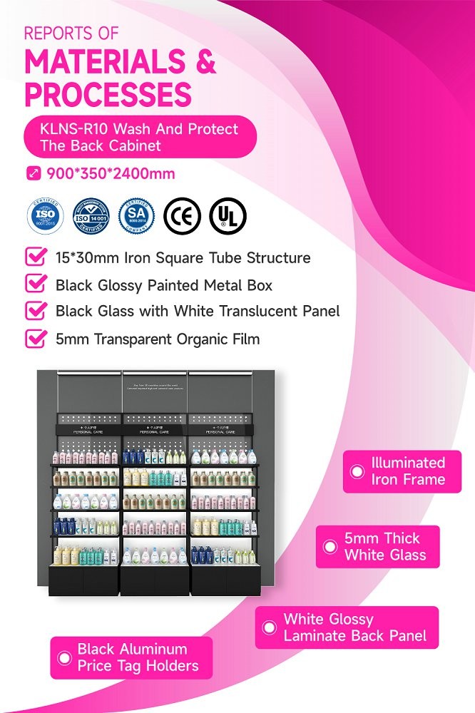 KLNS-R10 Adjustable Shelves Skincare Display Cabinet with 5mm Thick White Glass
