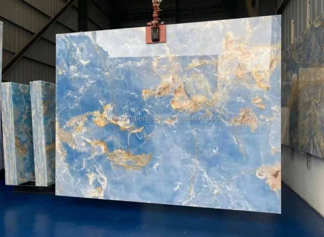 Natural Translucent Onyx Slab Modern Blue Onyx Marble Stone for Bathroom Wall and Floor