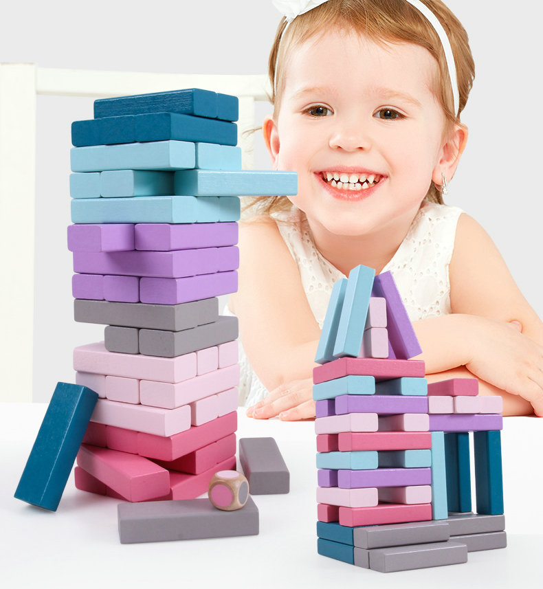 Balance 48pcs Colored Wooden Domino Blocks Stacked Rainbow Educational Toys