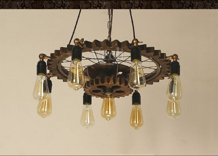 Creative Retro Loft Chandelier Wood Pendant Lamp Restaurant Living Room Dining Room Wheel Chandelier(WH-VP-228）