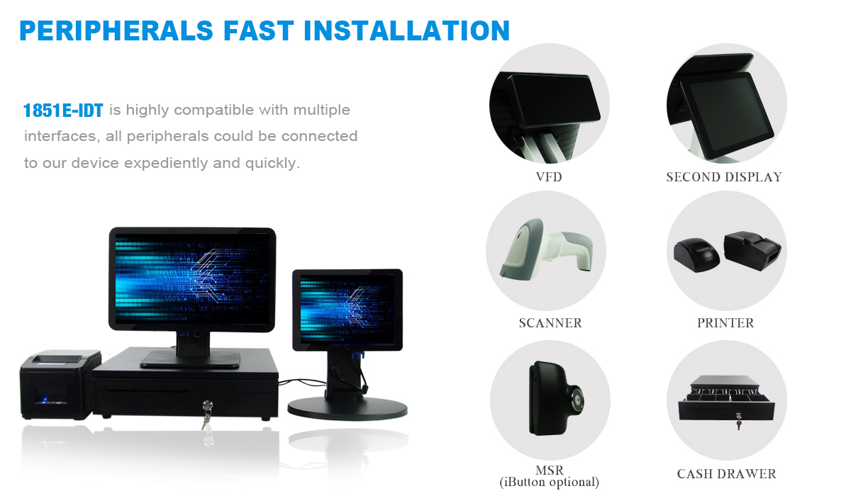 TFT LCD 18.5'' Dual Screen POS Terminal for Restaurant