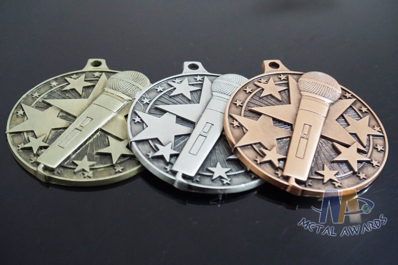 Die Casting Custom Metal Engraved Music Medals, 3D Design With Gold Silver Copper Plating