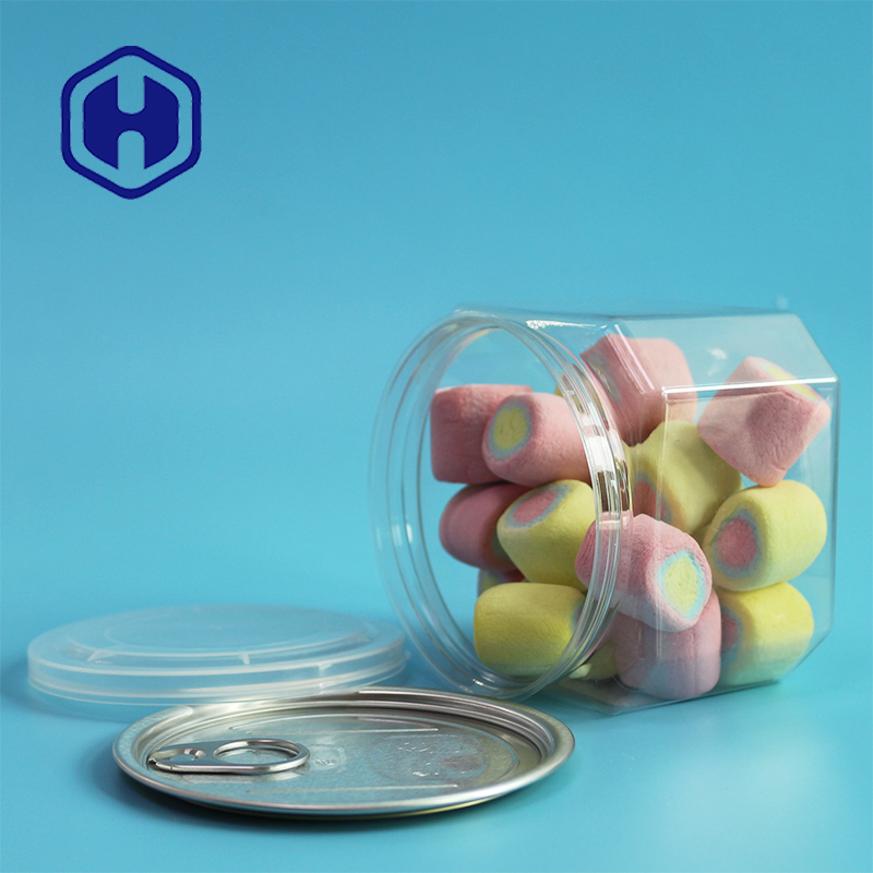 Bulk Square 430ml clear PET Can for Peanut Nuts Leak Proof