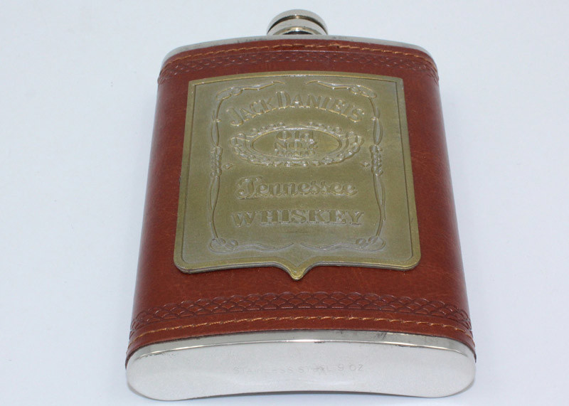 Antique 9 Oz Hip Flask Business Gift Set Leather Patch Pu Ss Wine Bottle Set