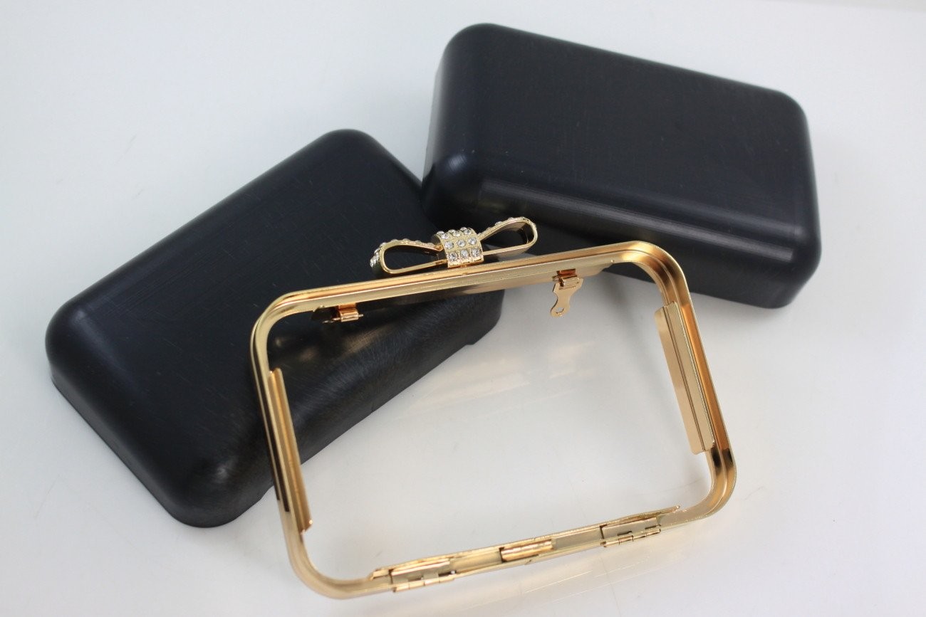 Rhinestone Bow Clasp Plastic Purse Frames Gold Metal Clutch Frame