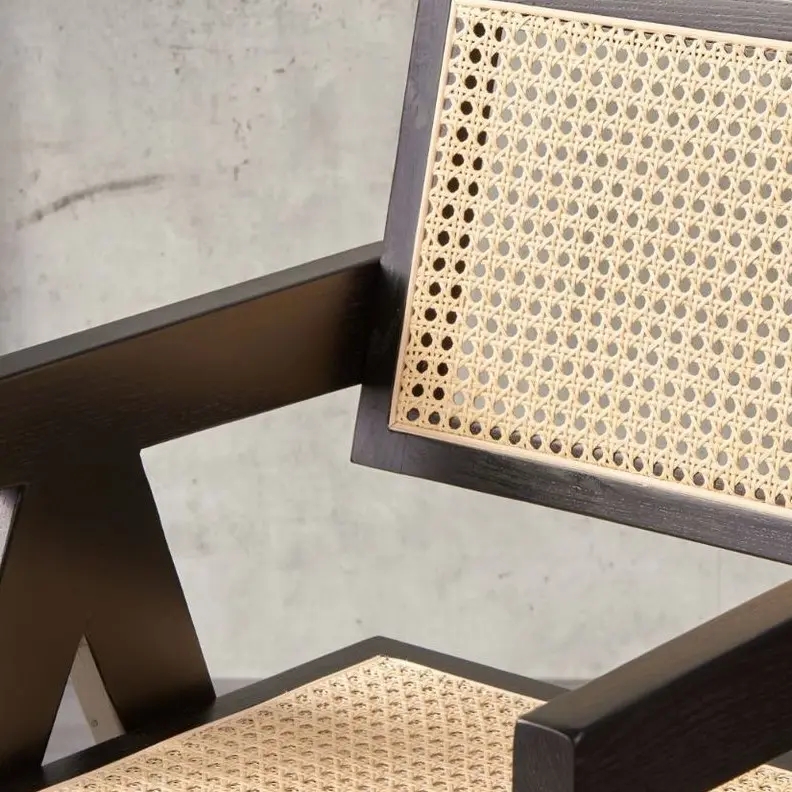 Customizable Rattan And Wood Armchair OEM Wooden Dining Room Chairs