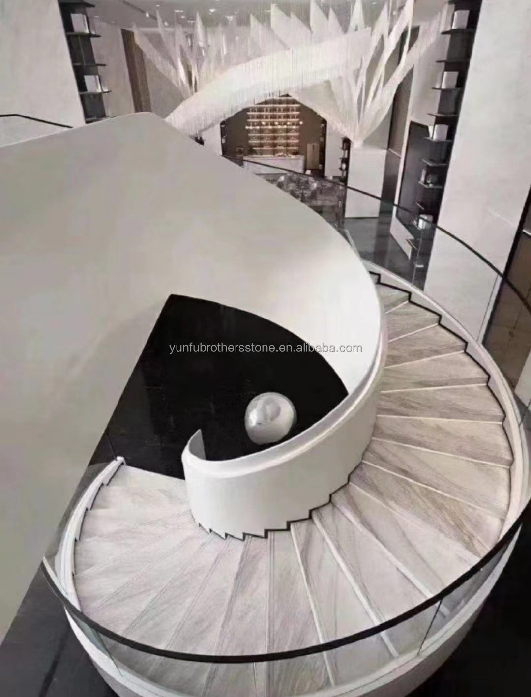 Straight Stair Indoor White Marble Staircase Cut-to-Size Polished Natural Marble Design