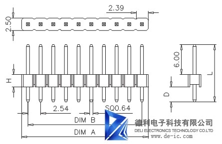 2.54MM Male Pin Header Connector , Vertical Through Hole PCB Pin Header