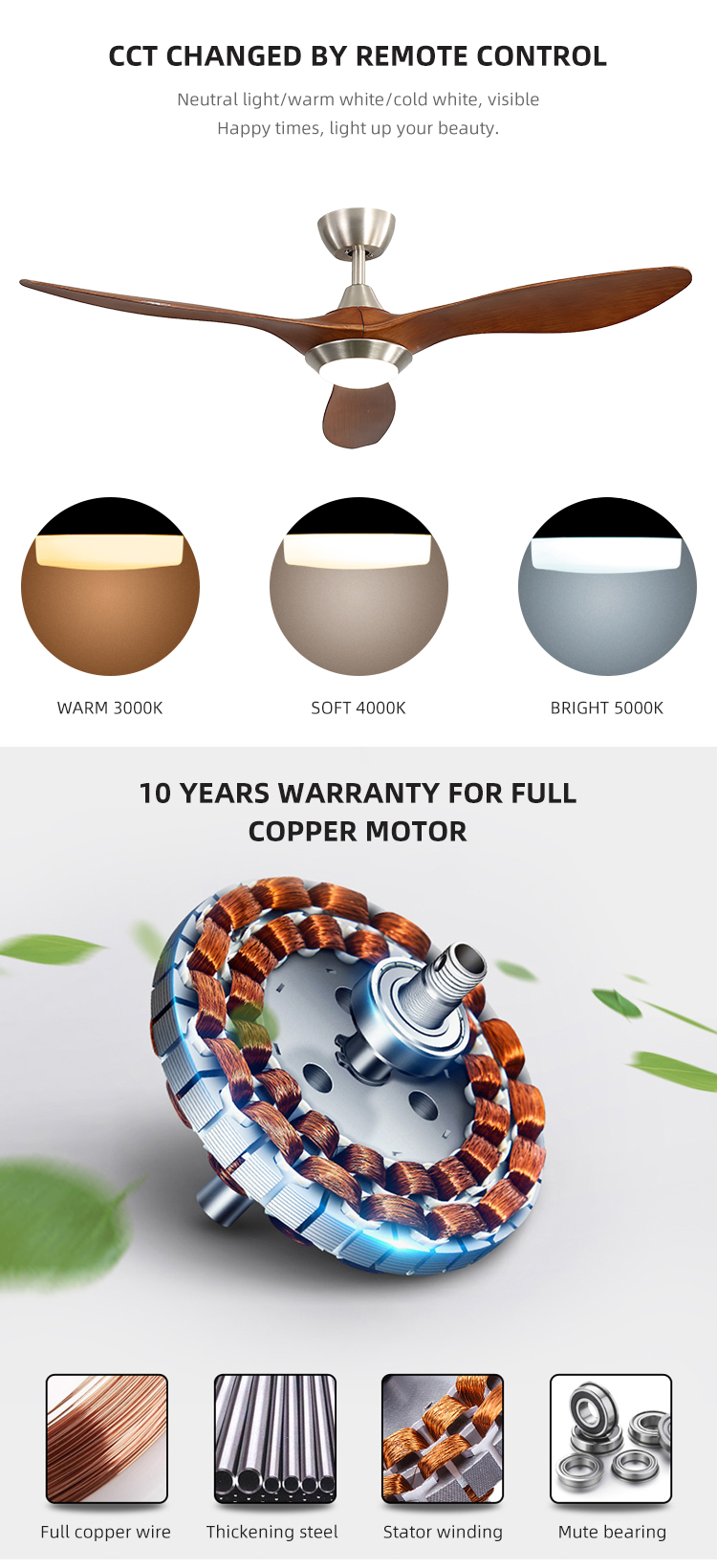 Popular 52 Inch 90lm/W ABS Blade Ceiling Fan With Light 50000hours