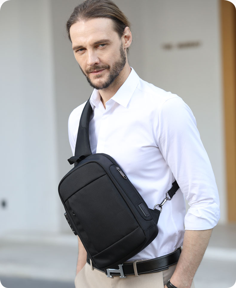 Factory wholesale custom logo business multifunctional waterproof anti theft sling bag men's chest bag