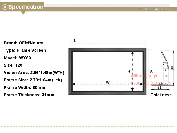 120" 16:9 fixed frame projection projector screen HD 3D TV home theater nano soft screens