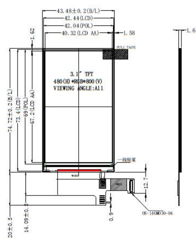 480X800 IPS TFT Touch LCD 3.1 Inch MIPI Interface High PPI ST7701S