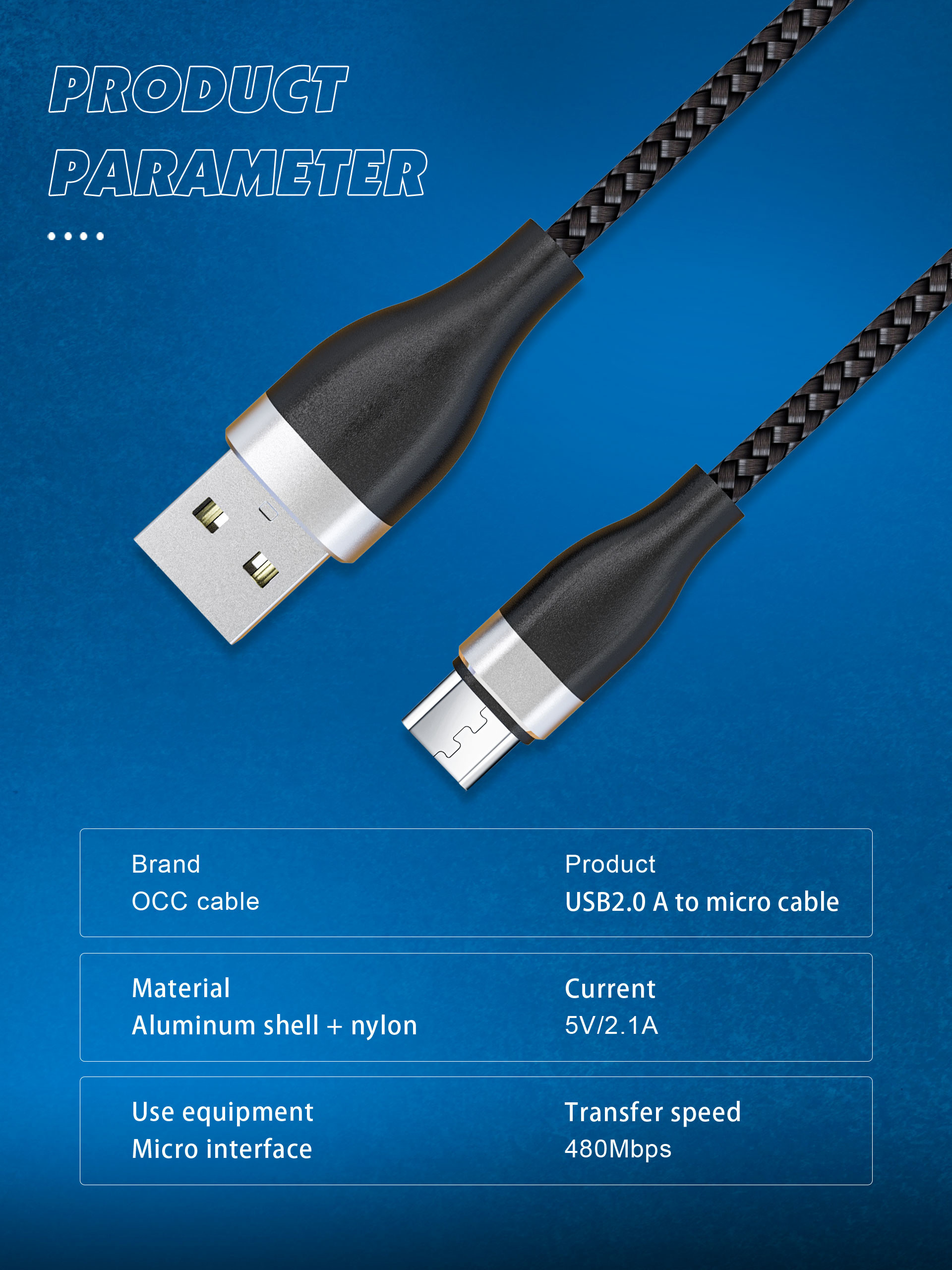 Nylon 3.3FT Black 480Mbps Micro Data USB Cable For Mobile Phone