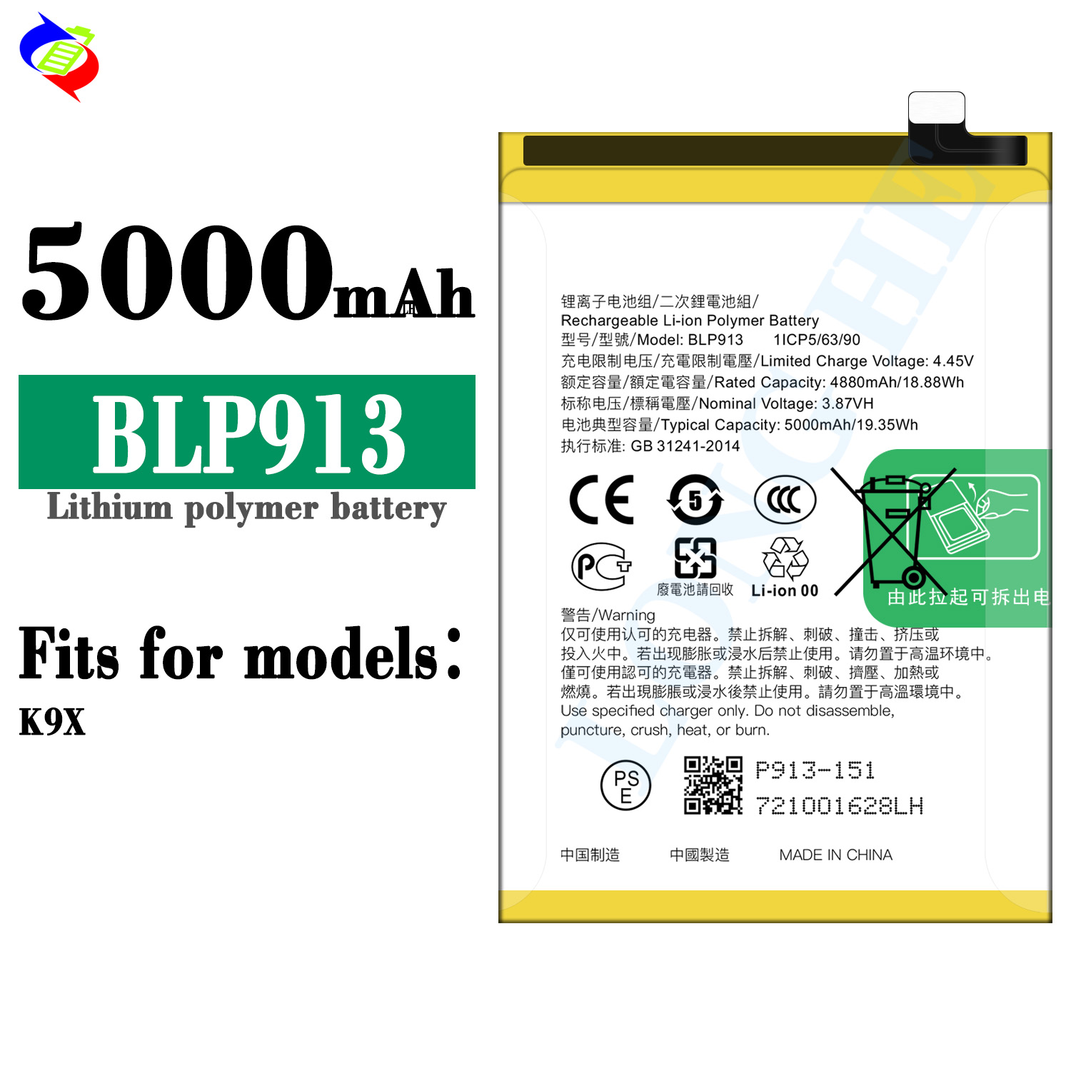 Keep Your OPPO K9X Running Longer with 5000mAh BLP913 Battery and Double IC Protection
