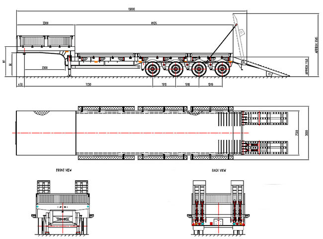Transport 60000kg Low Bed Semi Trailer JOST Lowboy Semi